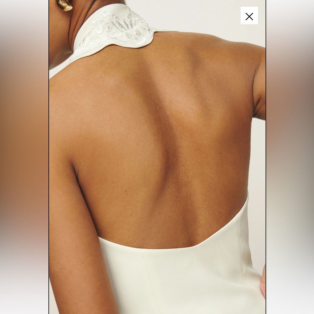 Reformation Cream Embroidered Ruffle Halter Tank - Picture 3 of 15